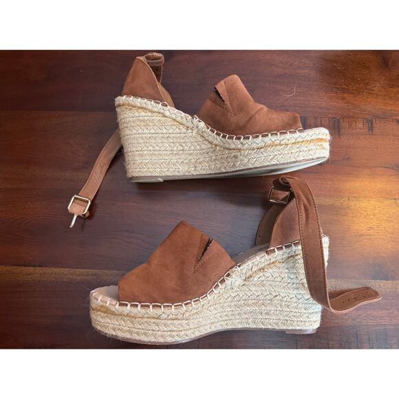 JustFab Espadrille Wedge Brown Peep Toe Sandals Size 9 - Picture 7 of 9